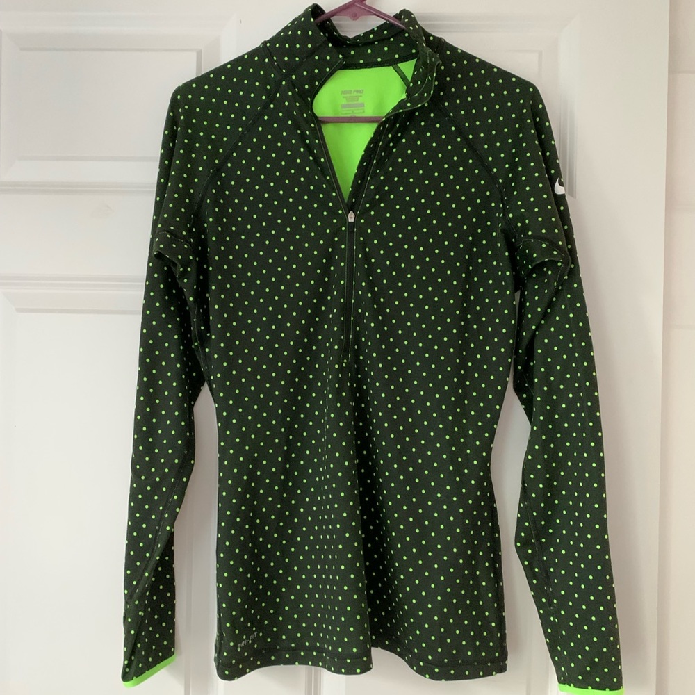 Nike Green & Black Polka Dot Dry-Fit High Neck Athletic Long Sleeve Top